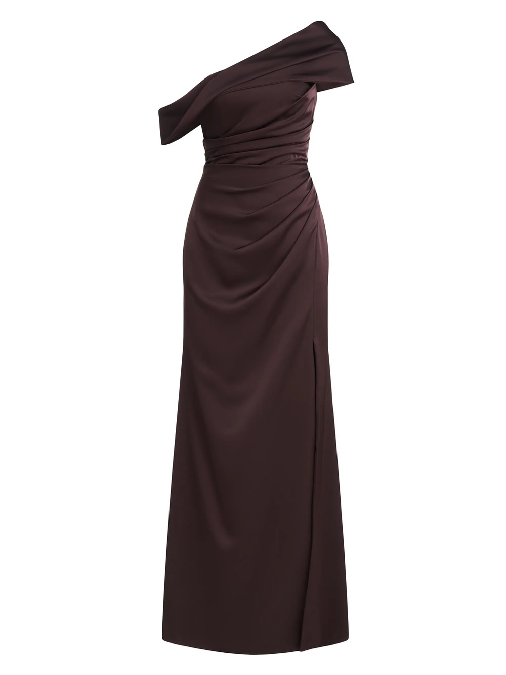 Theia Elegant Satin Chocolate Evening Dress